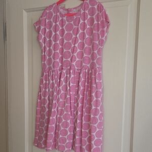 Primary Pink and White Circle Pattern Kids Dress